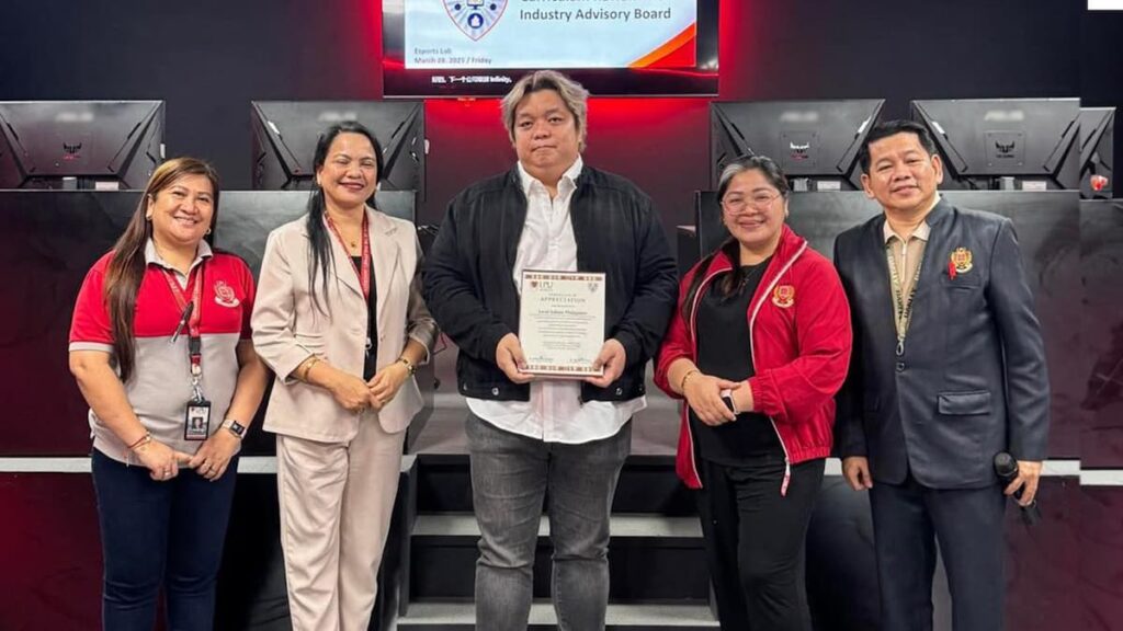(from L to R) Prof. Janette Princess Dupaya - LPU Manila Internship Program Coordinator, Prof. Janice Velasquez - LPU Manila Esports Chairperson, Mr. Benj Dalmacio - Senior Business Development Manager for Level Infinite PH, Dr. Arlene Caballero - Dean of the LPU Manila College of Technology, and Dr. Erlito Albina - LPU Manila IT Chairperson